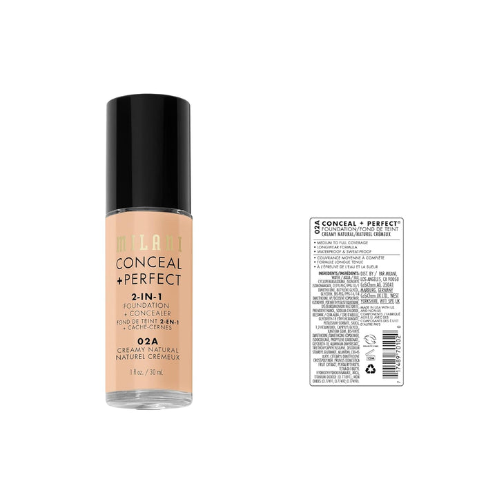 Milani C-M0-012-11 Conceal And Perfect 2 in 1 Foundation + Concealer Creamy Natural, 30 ml