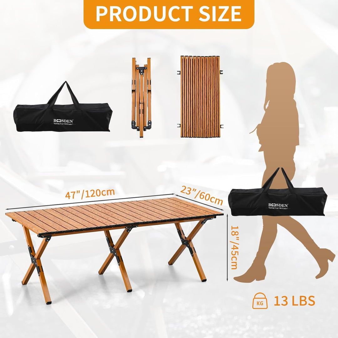 BOOSDEN Campingtisch Klappbar, Campingtisch 120x80cm, Klapptisch Camping, Rolltisch Camping, Falttis
