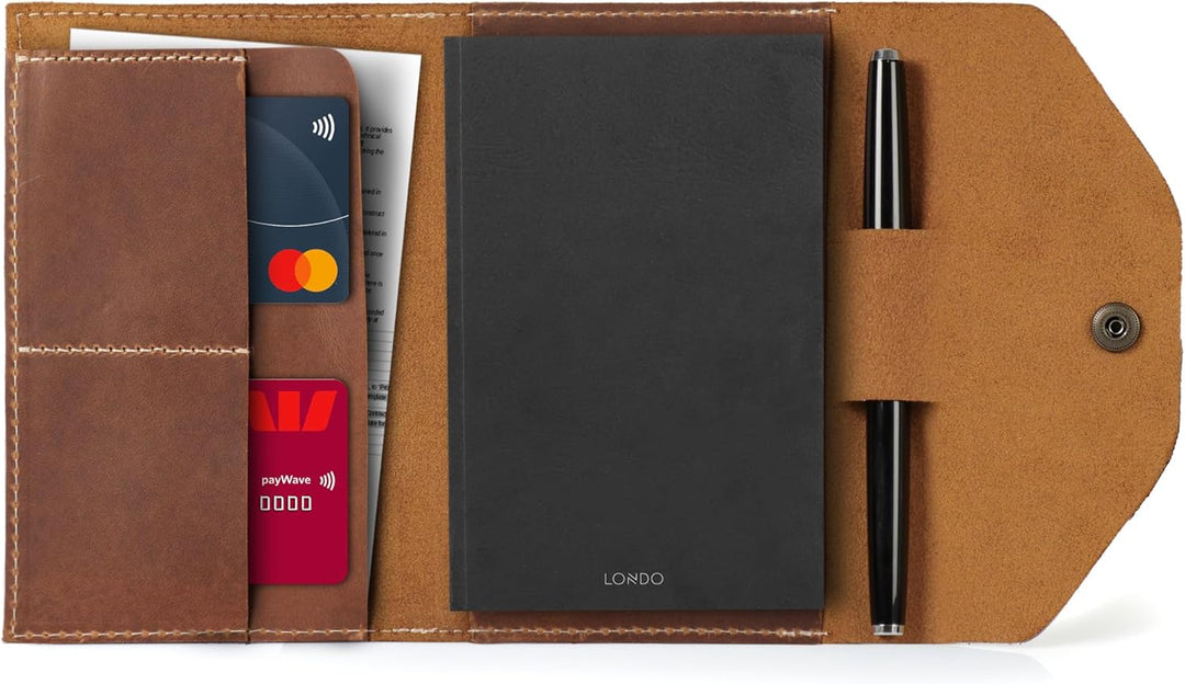 Londo Echtleder Schreibmappe Konferenzmappe mit Notizblock Notizblock und Schloss Kamel S, Kamel S