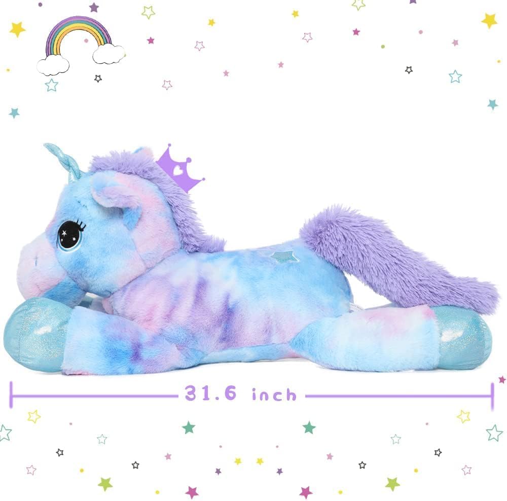 MorisMos Grosses Einhorn Plüschtier Kuscheltier XXL,80cm Lilac weich Riesen Einhorn Stofftier Gesche