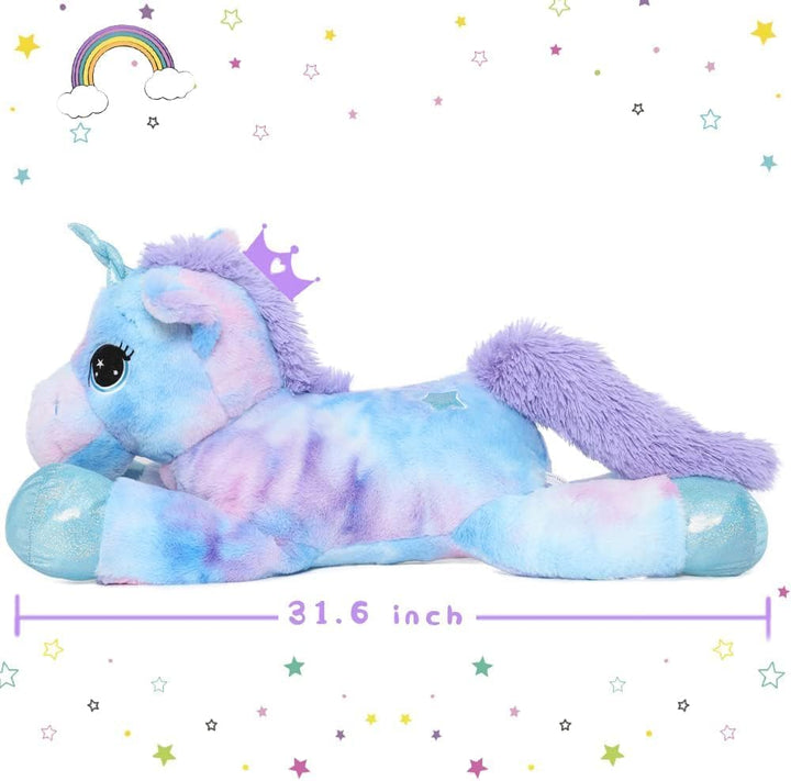 MorisMos Grosses Einhorn Plüschtier Kuscheltier XXL,80cm Lilac weich Riesen Einhorn Stofftier Gesche