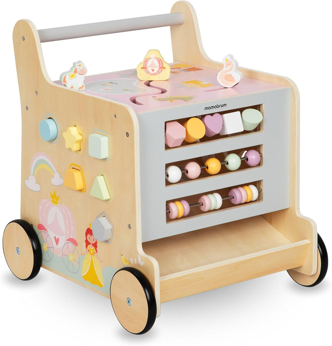 Mamabrum Holzläufer für Kinder, 2in1 Puder, Motorikwürfel, Frühkindspielzeug: Reiter, Sorter, Labyri