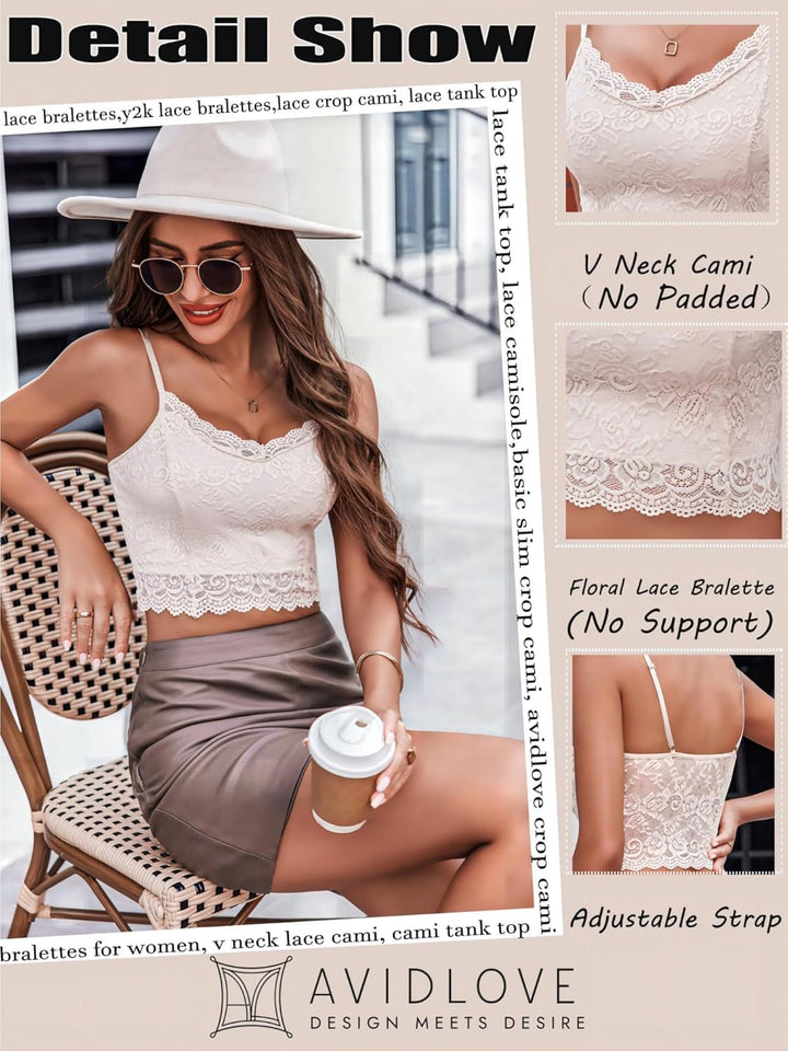 Avidlove Damen Tank Top Sexy Spitze Bustier Unterhemd Sommer Ärmellose Camisole Spaghetti Basic Crop