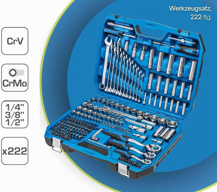 Högert Technik - Werkzeugset I Steckschlüssel, Bits und Zubehör I Hochqualitativem legiertem Cr-V-St