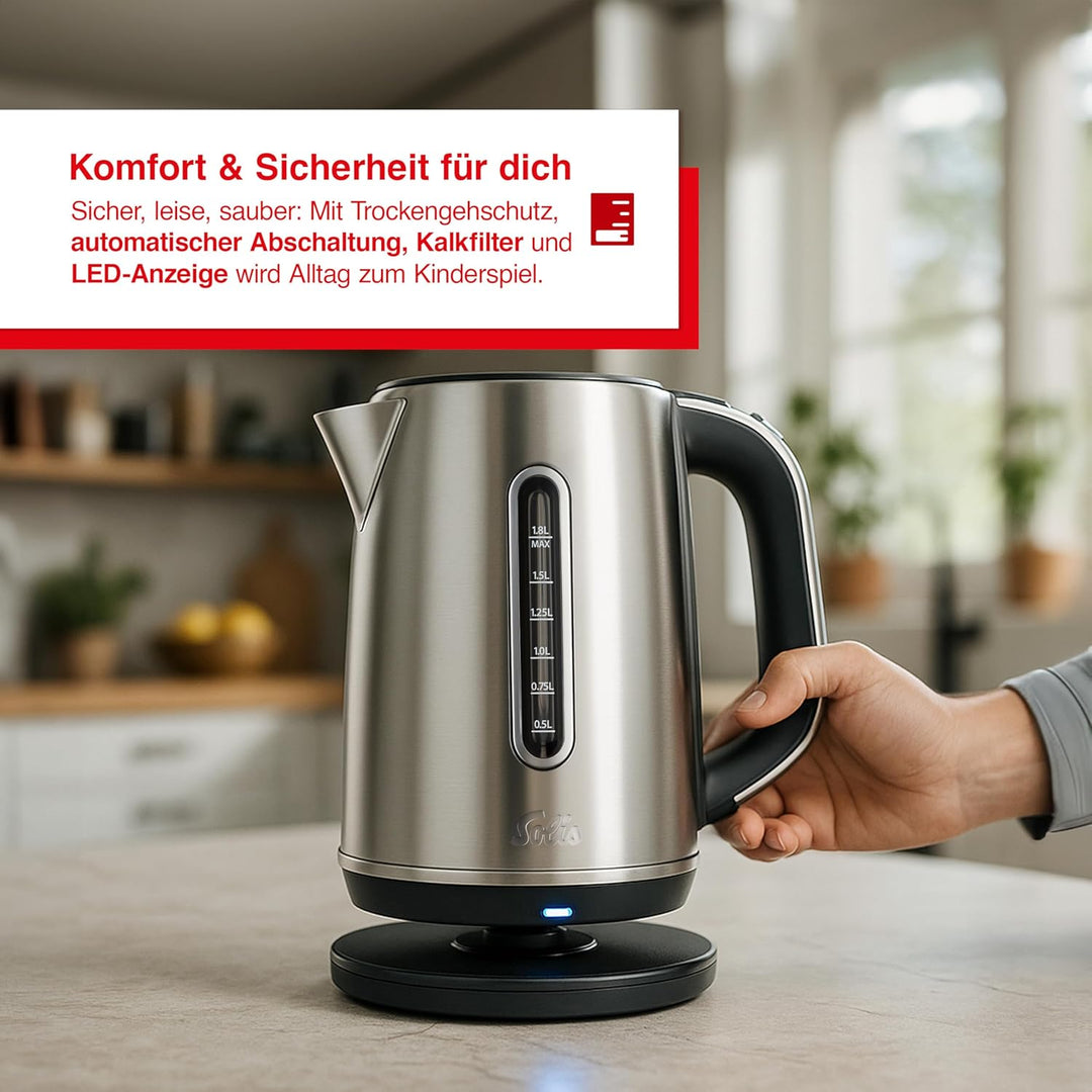 Solis Flexi Temp Kettle – Digitaler Wasserkocher Edelstahl 1,8L mit Temperaturwahl, Kalkfilter & Abs