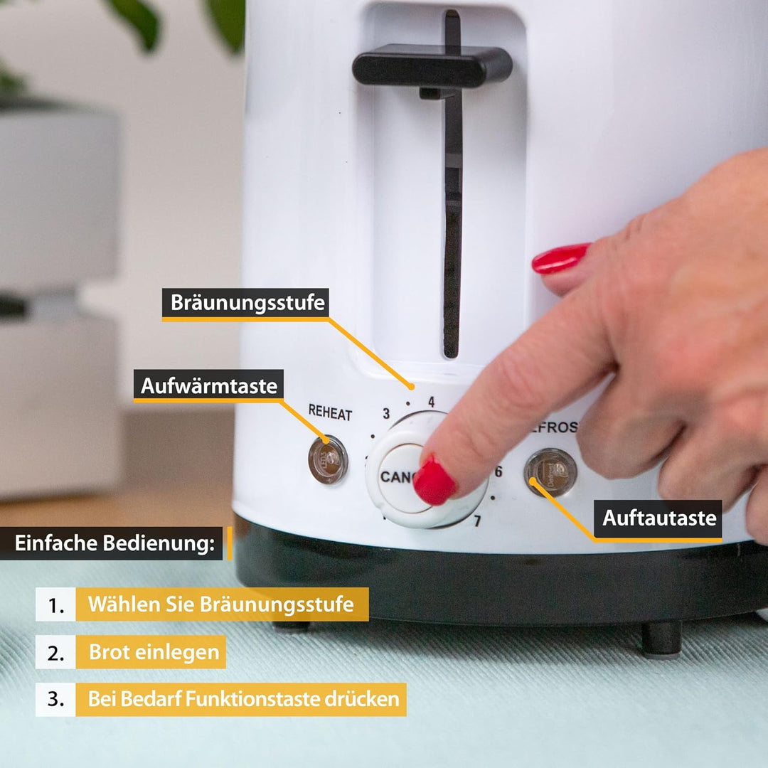 TZS First Austria Doppel Kurzschlitz Toaster, 2 Scheiben, weiss, 750W, 7 Stufen, Warmhalte- und Auft