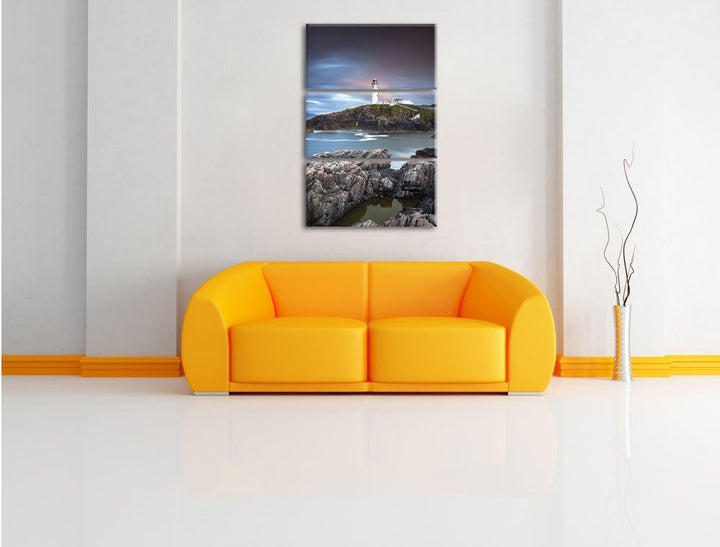 Pixxprint Leuchtturm im Meer 3-Teiler Leinwandbild 120x80 Bild auf Leinwand