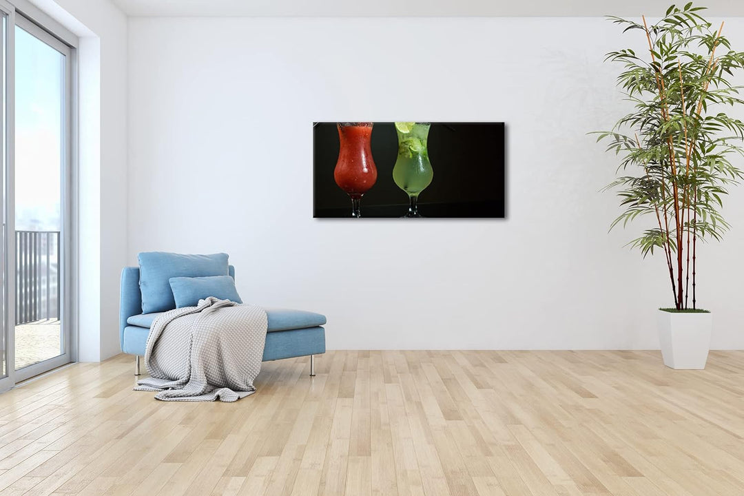 Dark appetitliche Cocktails Panorama 120x60 cm als Leinwandbild, Motiv fertig gerahmt auf Echtholzra