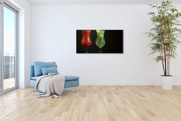 Dark appetitliche Cocktails Panorama 120x60 cm als Leinwandbild, Motiv fertig gerahmt auf Echtholzra