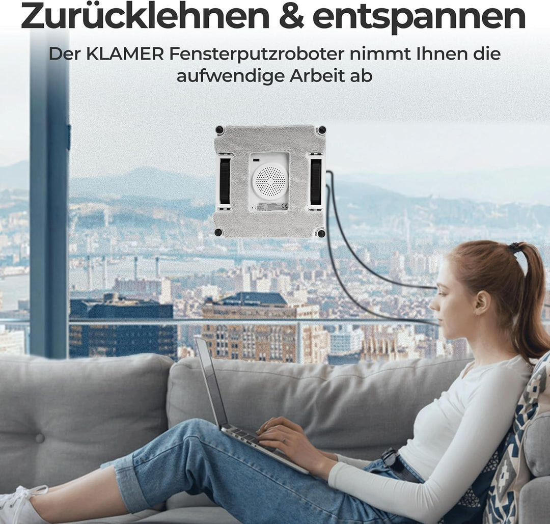 KLAMER Fensterputzroboter 3500 Pa – automatischer Fensterreiniger mit 100 ml Doppelwassertank, Nassr