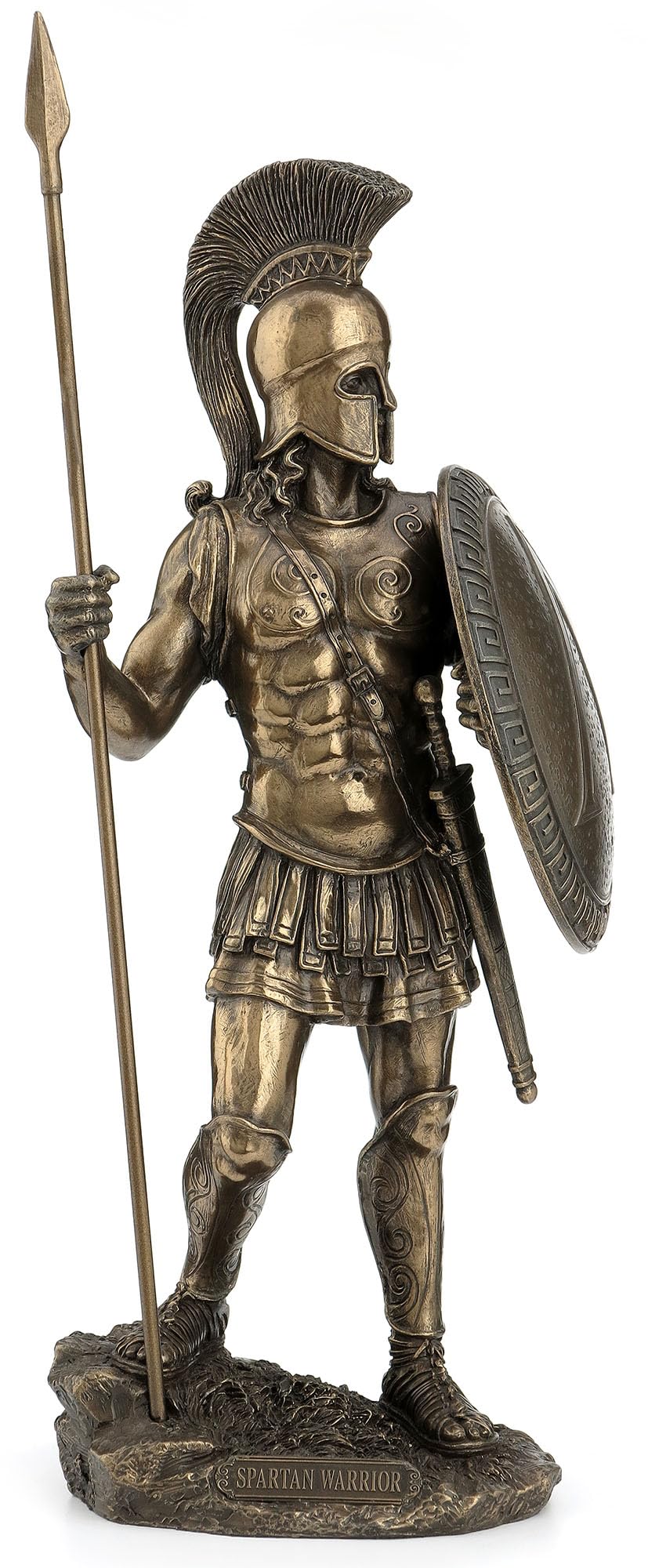 UNICORN STUDIO Griechischer Spartanischer Krieger mit Speer und Hoplith, Bronze-Finish