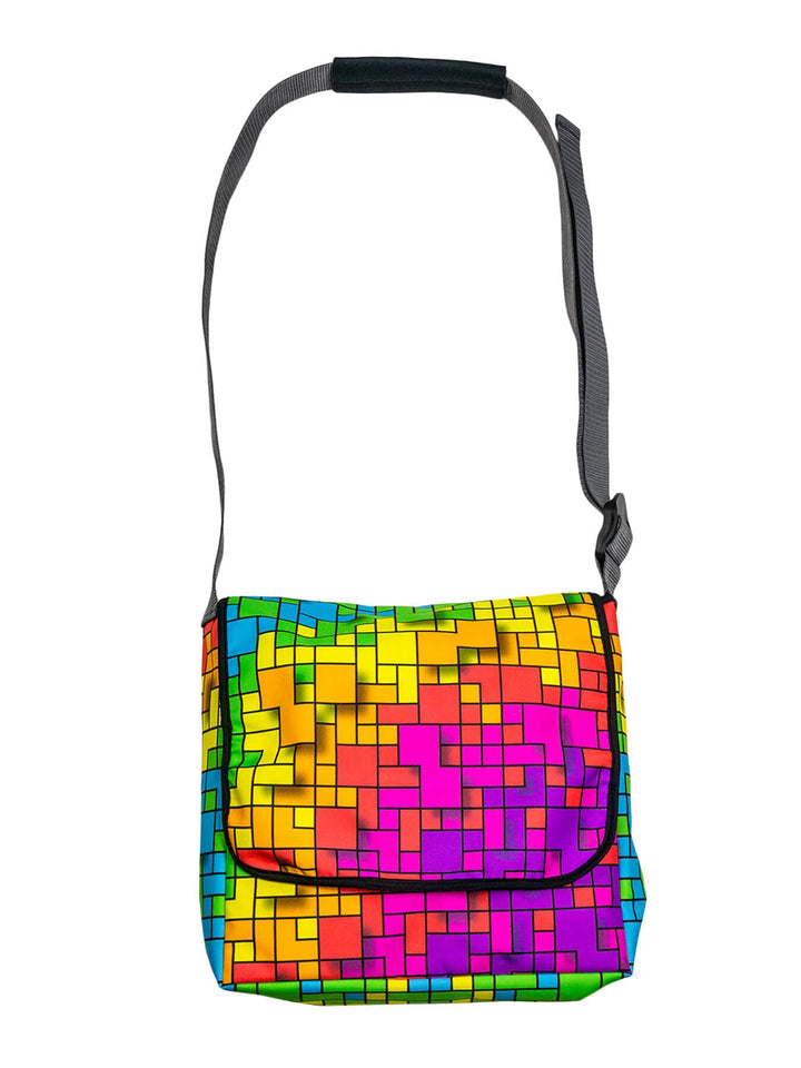 PSYWORK Schwarzlicht Umhänge Tragetasche Neon Fancy Rainbow Pixel Neon UV-aktiv wasserabweisend