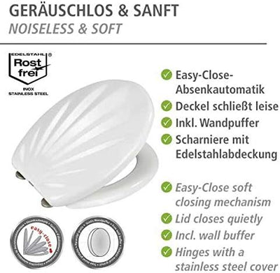 WENKO WC-Sitz Muschel, hygienischer Toilettensitz mit Absenkautomatik, WC-Deckel mit Fix-Clip Hygien