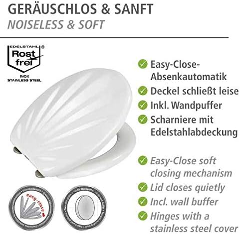 WENKO WC-Sitz Muschel, hygienischer Toilettensitz mit Absenkautomatik, WC-Deckel mit Fix-Clip Hygien