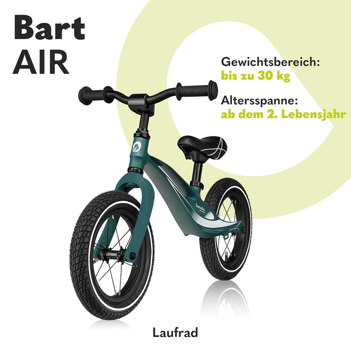 Lionelo Bart Air Laufrad ab 2 Jahre bis zu 30 kg, Magnesiumrahmen, 12 Zoll Räder, Lenkrad und Sattel