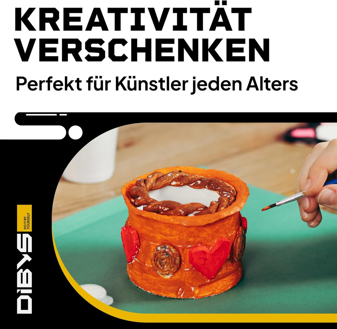 DIBYS Töpfer-Set für Kinder & Erwachsene | Mit Modellier-Werkzeug, Ton lufttrocknend & grau, Farbe &