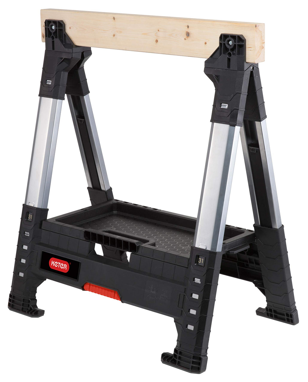 Keter ROC Lumber Jack 238271 professioneller Saegebock, Arbeitsbock hoehenverstellbar (78-99 cm) bis