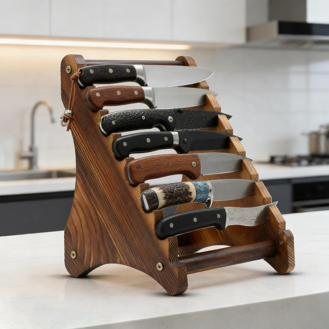 8-stufiger Holz-Messeraufsteller, Stabiler Lagerhalter Für Taschenmesser Sammler, Dekorativer Messer