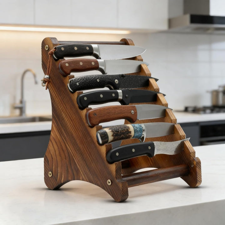 8-stufiger Holz-Messeraufsteller, Stabiler Lagerhalter Für Taschenmesser Sammler, Dekorativer Messer