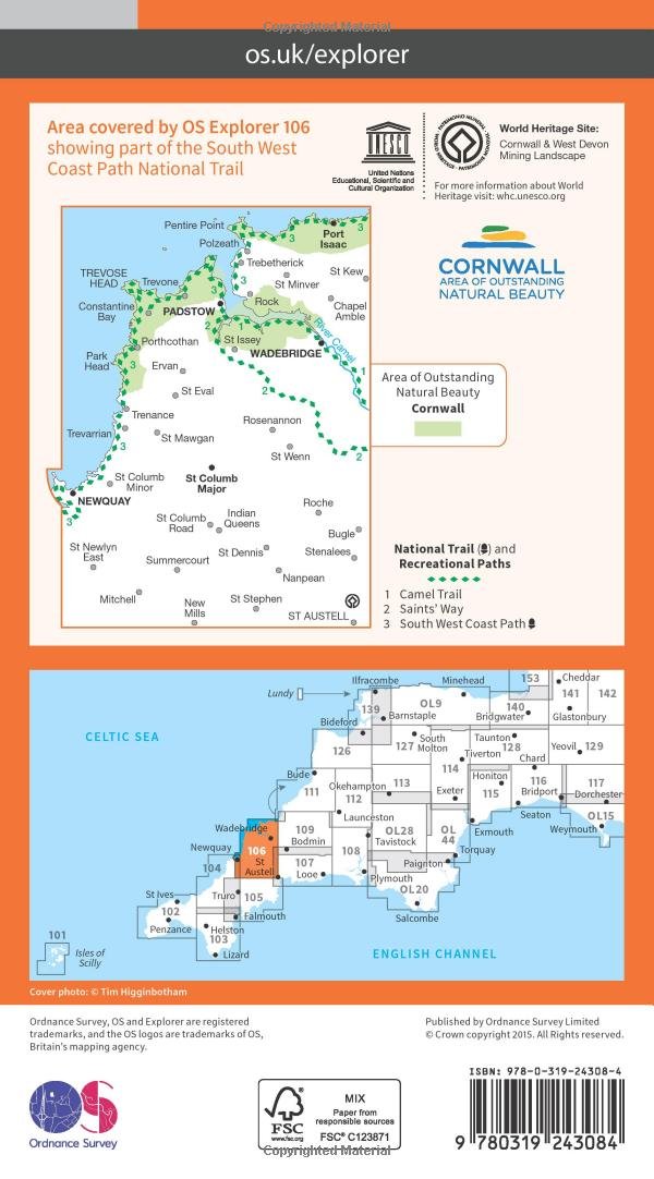 Newquay and Padstow (OS Explorer Map, Band 106), Karte