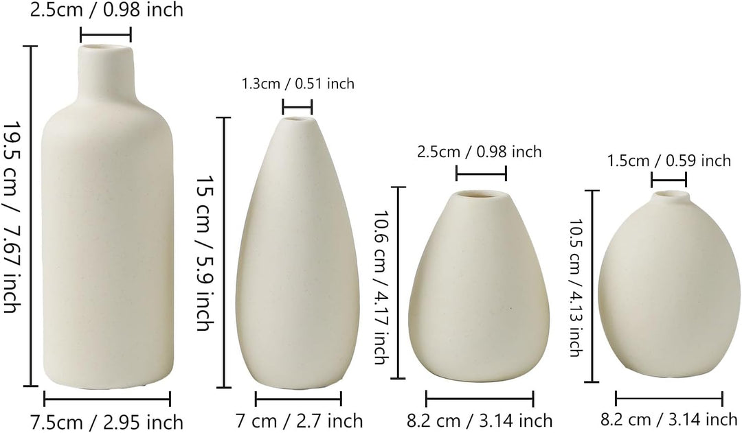 CEMABT Beige Keramik Vase Set-4 Kleine Vasen für Blumen, einzigartige Blumenvasen für Mittelstücke,