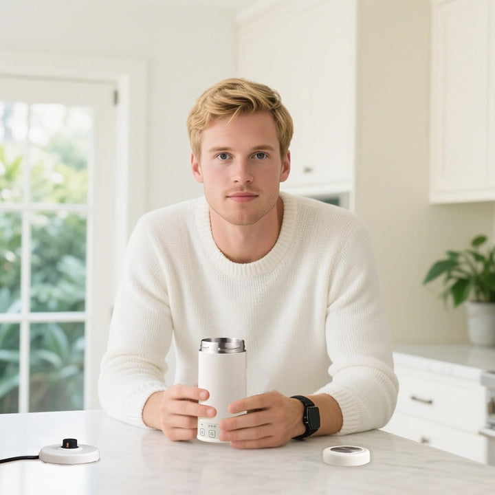 350ml Elektrischer Reisekaffeebecher mit 4-Temperaturstufen, 600W Tragbarer Milchwärmer & Thermosbec