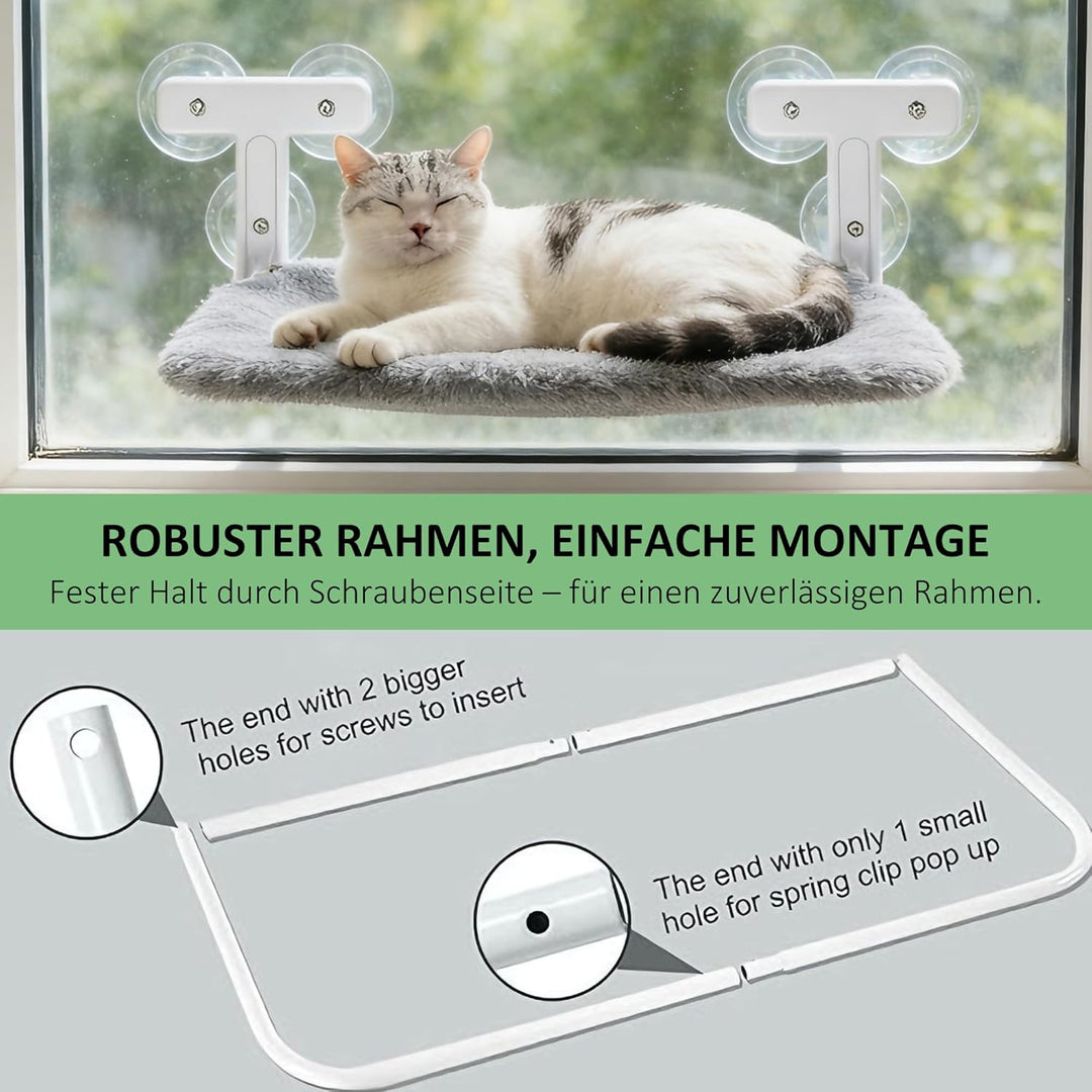 Katzen Hängematte Fensterliege mit 6 Starken Saugnäpfen,Faltbares Katzen Fensterbett, 52x30cm Grau –