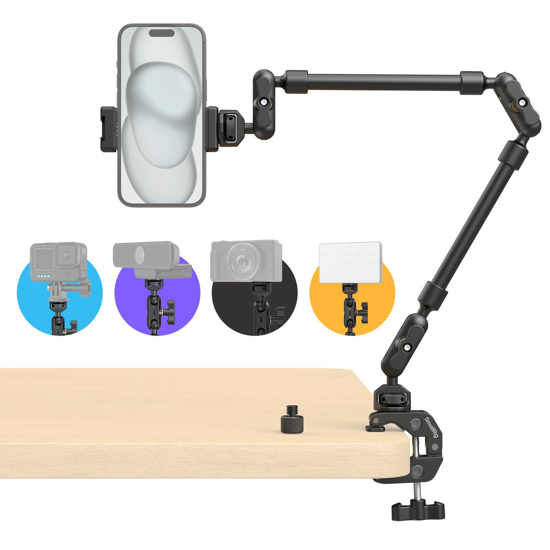 SMALLRIG 22" Magic Arm mit Klemme, Flexible Camera Desk Mount & klemme, Überkopf Telefonhalterung, G