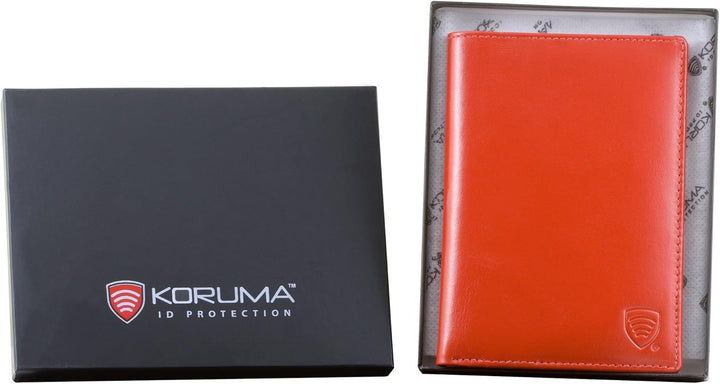 Koruma RFID/NFC Blocker echtes Leder Reisebrieftasche Reisepasshülle und Bankkarten Schutz (ROT), Ro