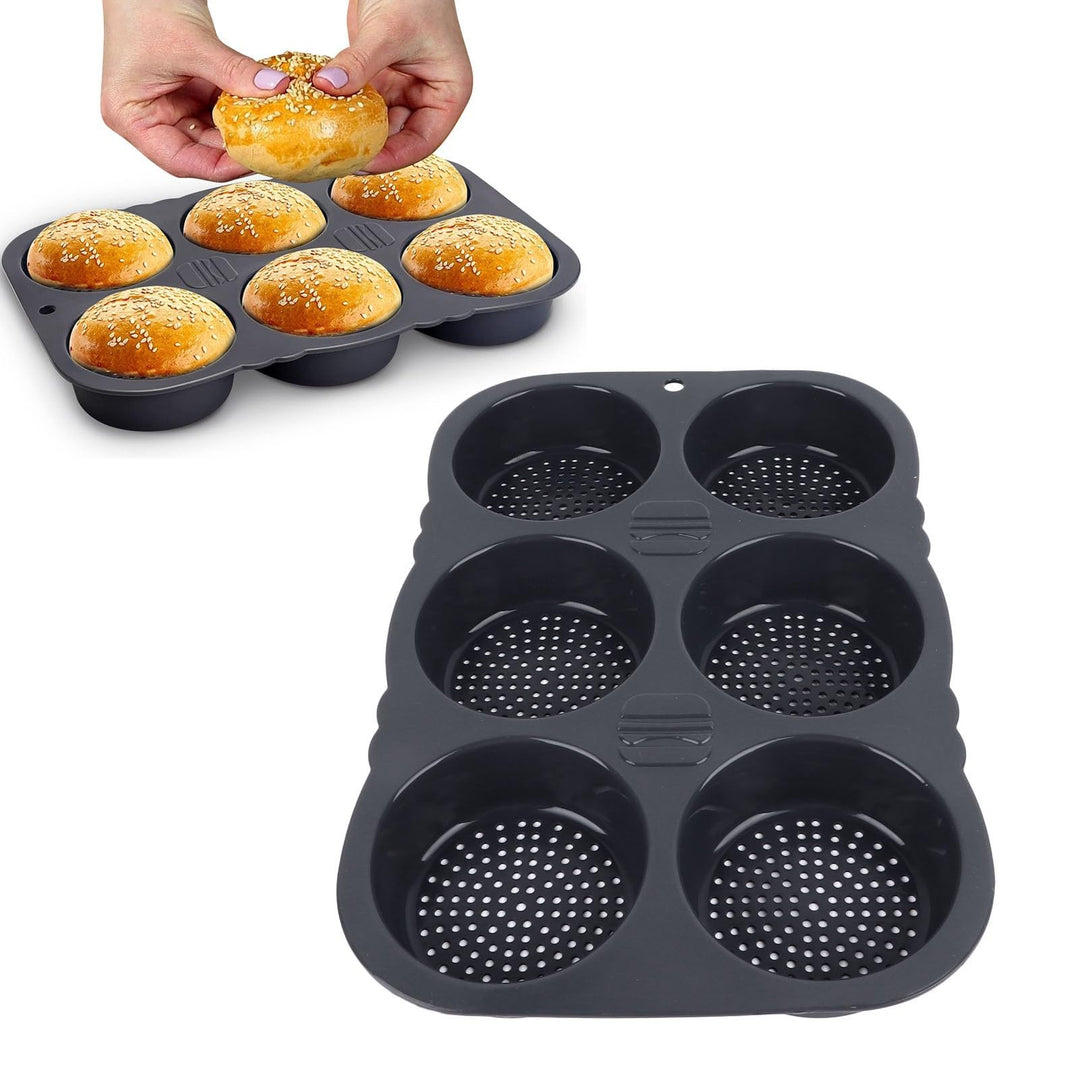 Burger Buns Brötchen Backform Silikon, Silikon Backform mit 6 Hohlräumen, faltbar wiederverwendbar -