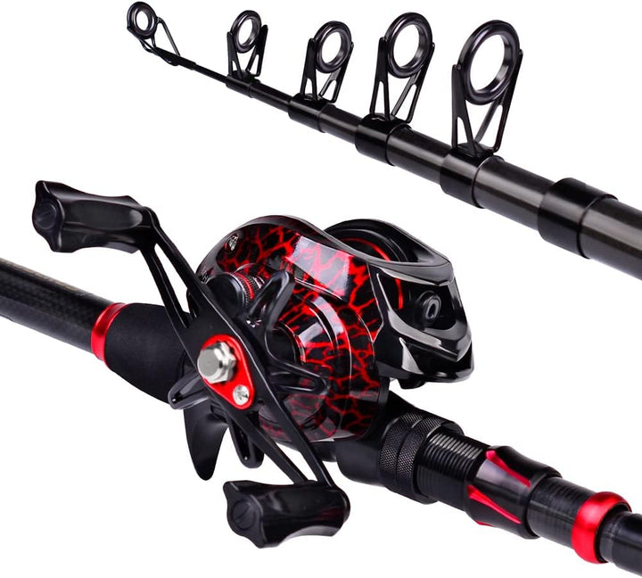 Angelrute und Rolle Combo, 2,1 m Kohlefaser Teleskop Angelrute mit Spinning/Baitcasting Reel Combos,