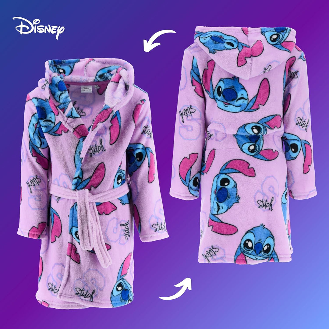 Disney Stitch Mädchen Bademantel, Kinder Hausmantel, Weicher Fleece Morgenmantel, Grössen 6 bis 12 J