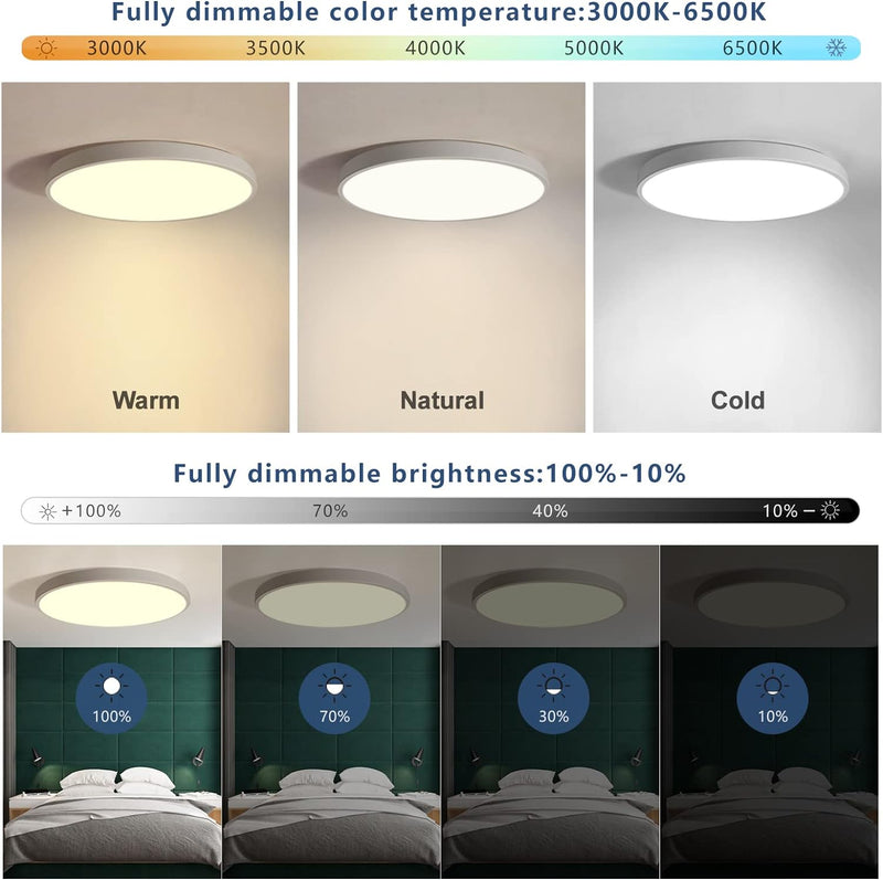 JDONG Led Deckenleuchte Dimmbar 72W Rund Flach Deckenlampe mit Fernbedienung 3000K-6000K Wohnzimmerl