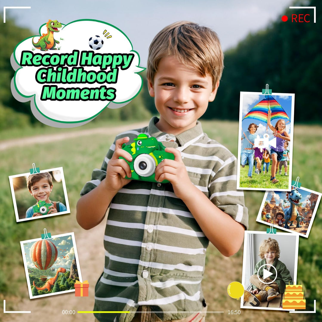 Kinderkamera, Dinosaurier Selfie Digital Kamera mit 32GB Karte, Weihnachts Geburtstagsgeschenk für J