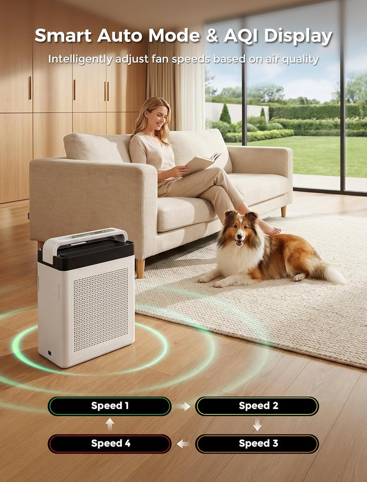 Luftreiniger mit Aktivkohlefilter, Doppel-Ansaugung, CADR 300 m³/h | bis 232 m², Air Purifier H13 HE