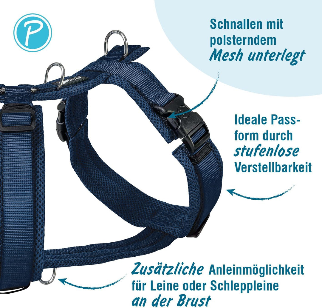 Petlando Hundegeschirr blau, Mesh Y-Comfort Navy XL (Halsumfang 60-108 cm, Brustumfang 68-100 cm), s