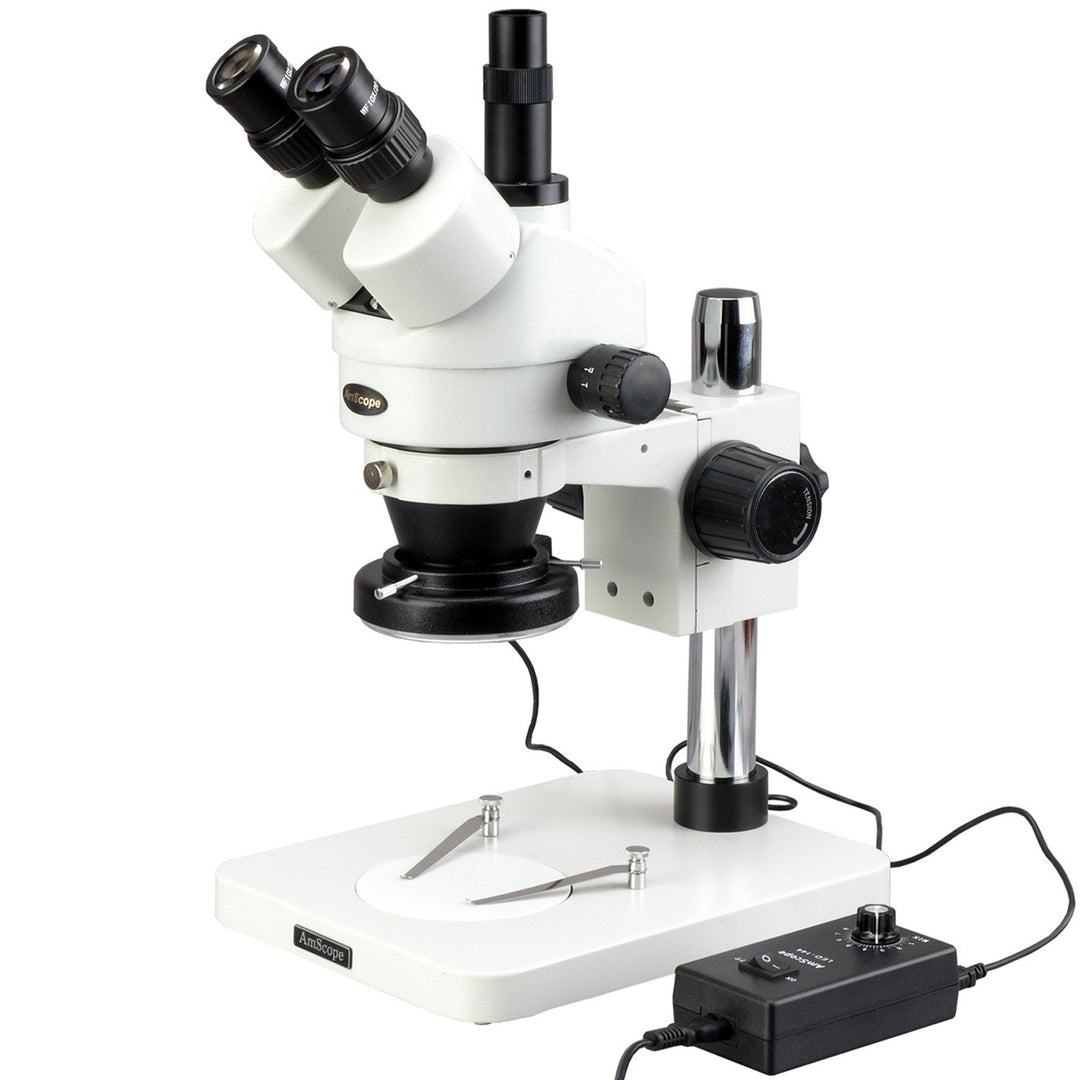 AmScope SM-1TS-144 Trinokulares Inspektion Sezierzoom-Stereomikroskop mit 144-LED-Licht, 7X-45X, Wei