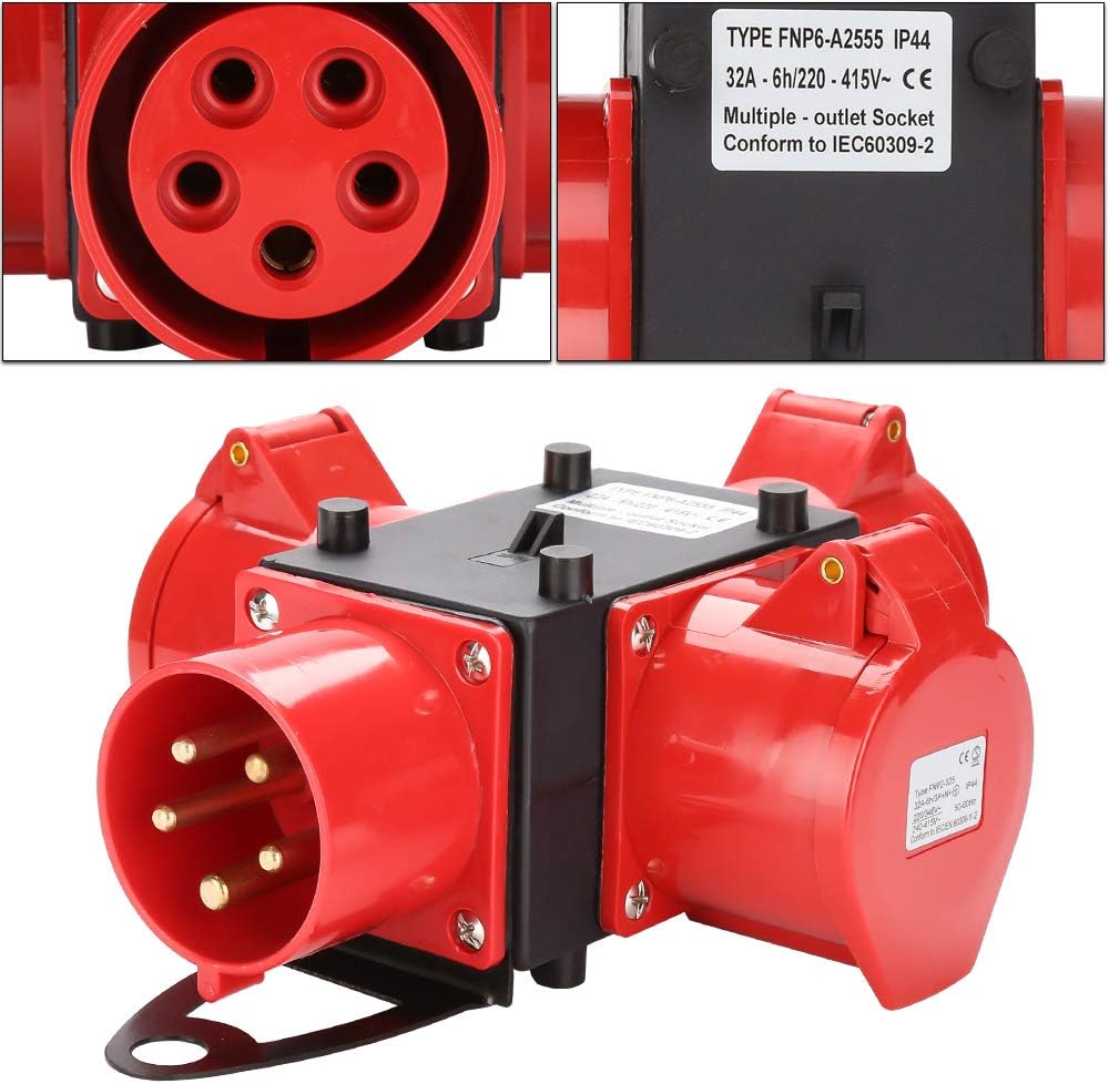 Sonnewelt Baustromverteiler Verteiler 3 x CEE 400V/32A IP44 CEE-Steckdose 5 Polig Mit Sicherheitskla