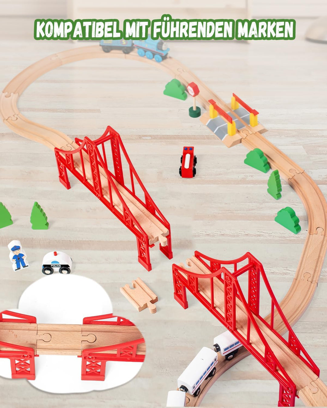 Holzeisenbahn zubehör Holz Eisenbahn brücke Doppel Hängebrücke Set Holz Eisenbahn Kinder Zug Spielze