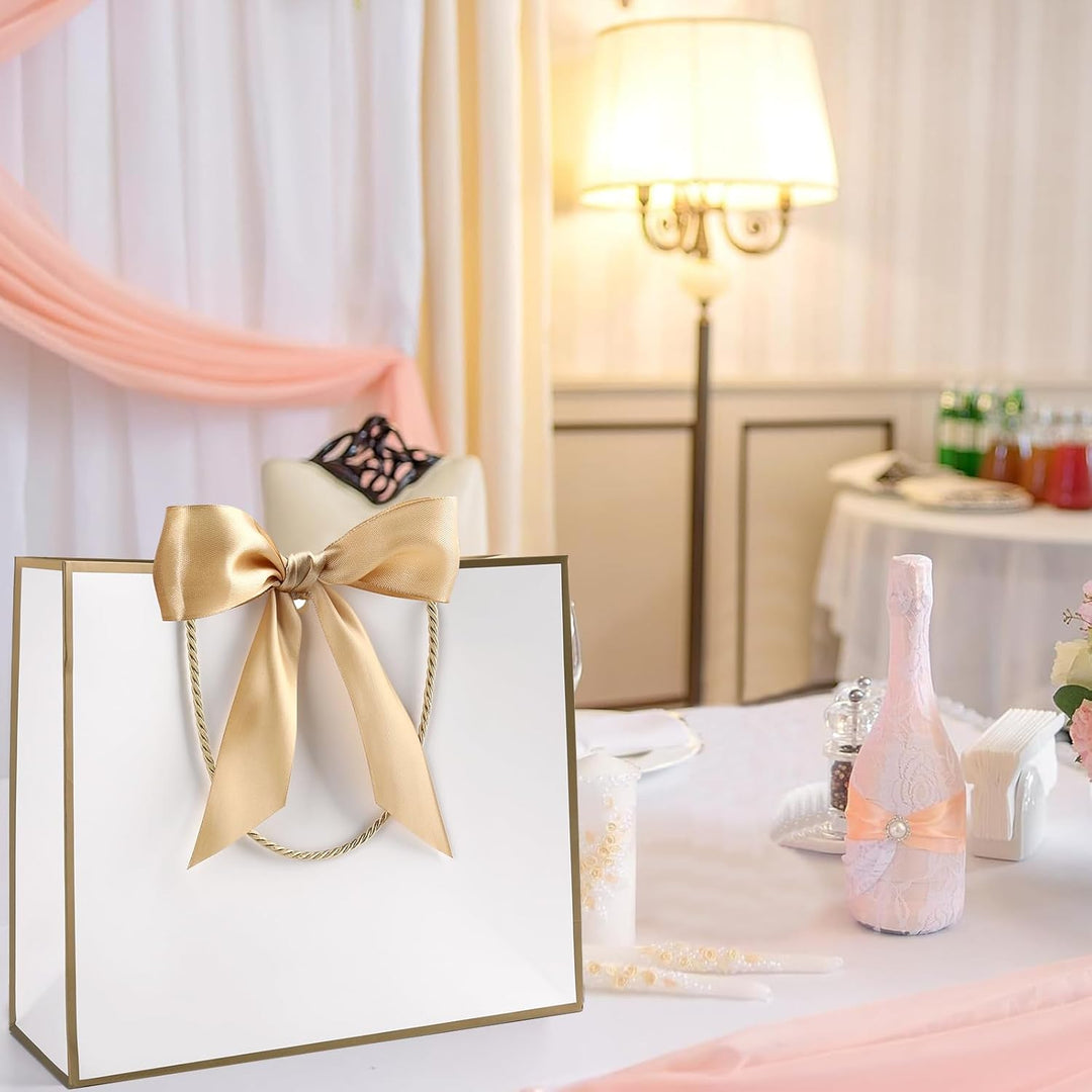 Geschenktüte mit Schleife,Geschenktüte Weiss,Geschenktaschen für Geburtstag, Hochzeit, Festivalfeier