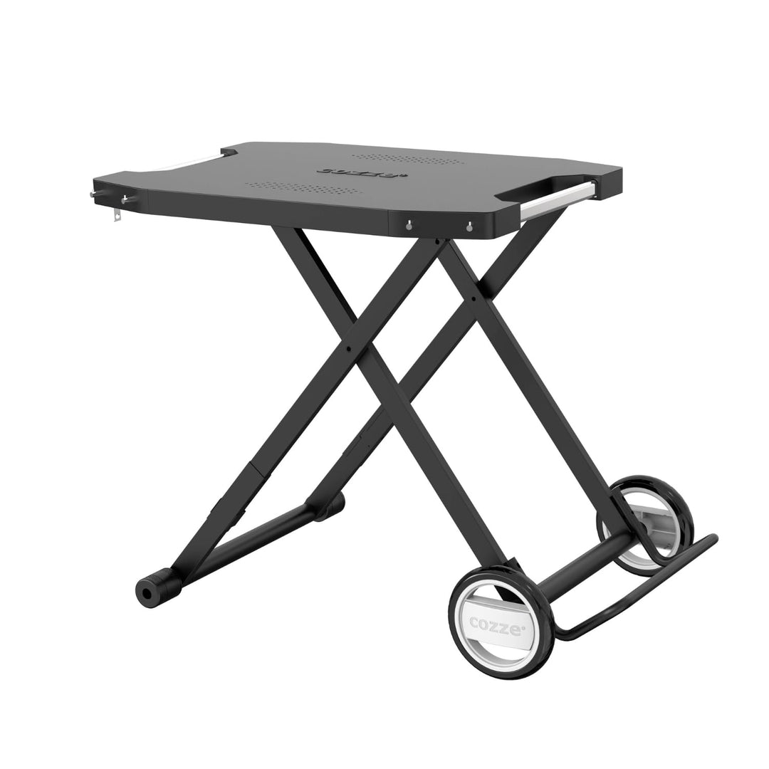 cozze® Outdoor Beistelltisch mit Rollen, Schwarz | Praktischer Tisch Aussen Klappbar | Handlicher Ga