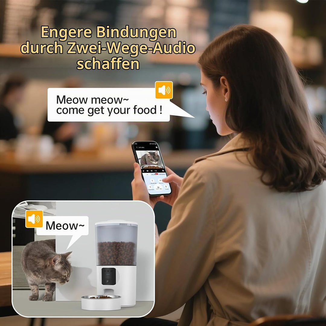 Futterautomat Katze 5L mit Kamera für Trockenfutter, WiFi APP-Steuerung | HD Bewegungserkennung &amp; Fa