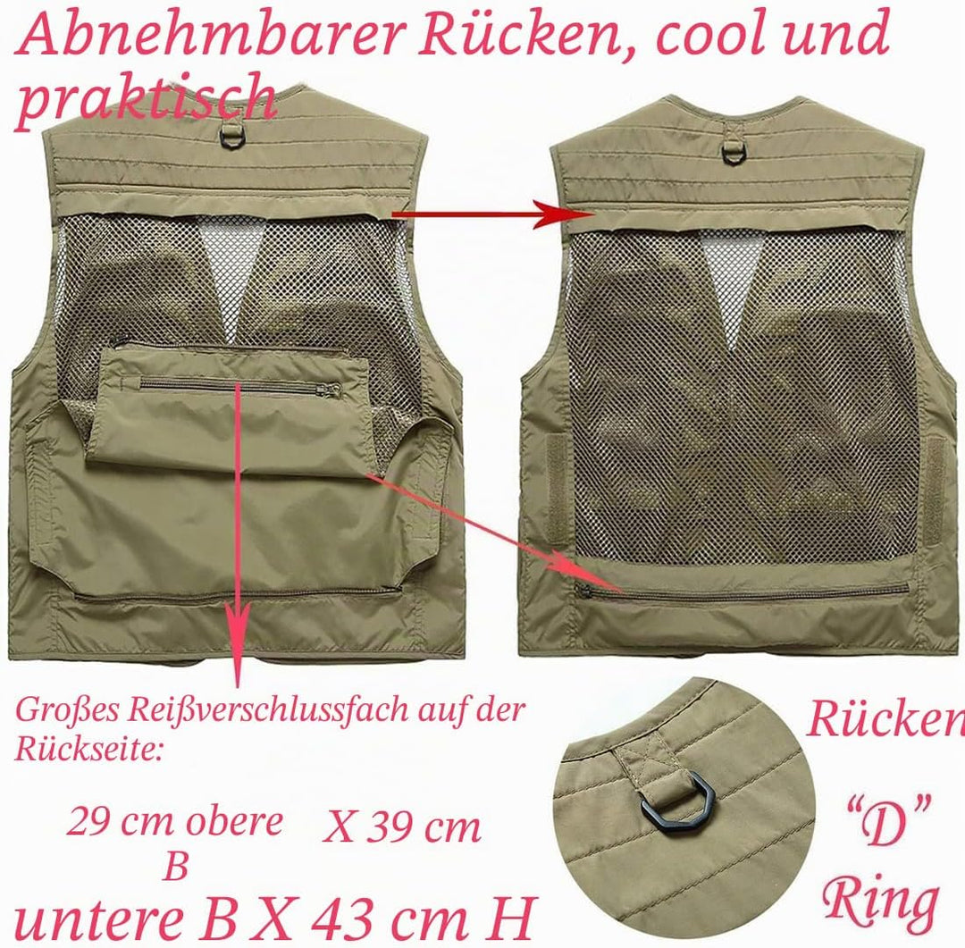 Herren Freizeit Safari Angeln Outdoor Arbeit Weste Jacke Foto Reise Cargo Mesh Weste Multi Taschen A
