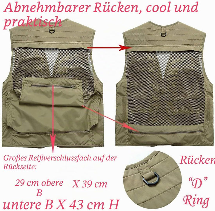 Herren Freizeit Safari Angeln Outdoor Arbeit Weste Jacke Foto Reise Cargo Mesh Weste Multi Taschen A