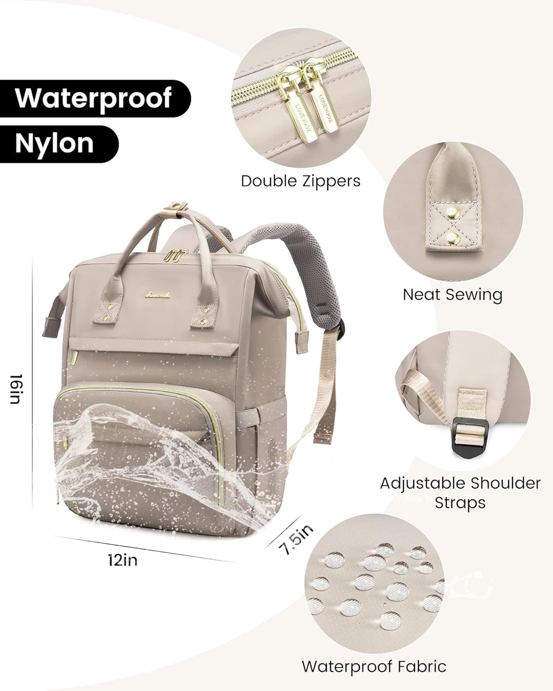 LOVEVOOK Rucksack Damen Schulrucksack, Wasserdicht Laptoprucksack mit Ladeanschluss, Rucksäcke für U