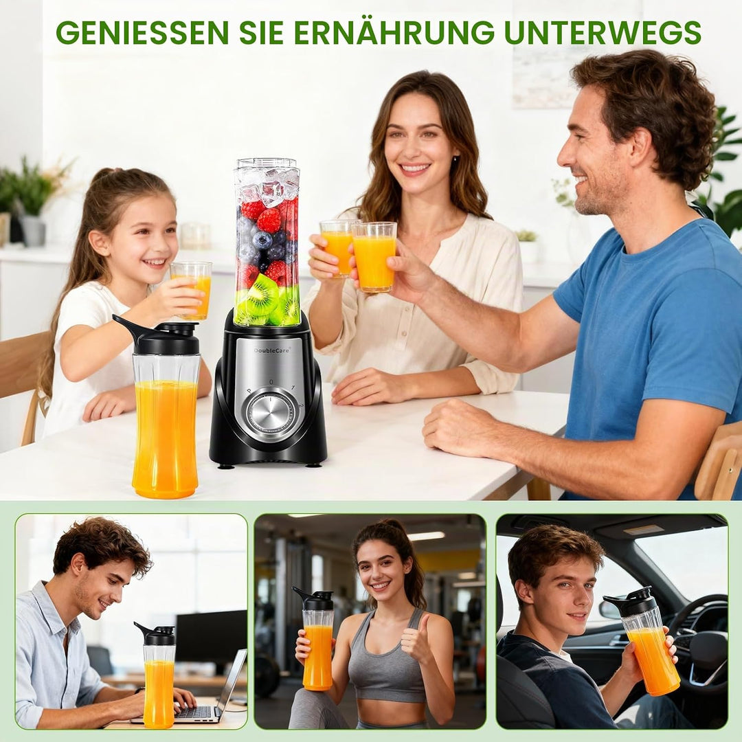 Mixer,Smoothie Maker, Mini Standmixer Blender Elektrisch, 3 Einstellbare Geschwindigkeiten, 600 ml T