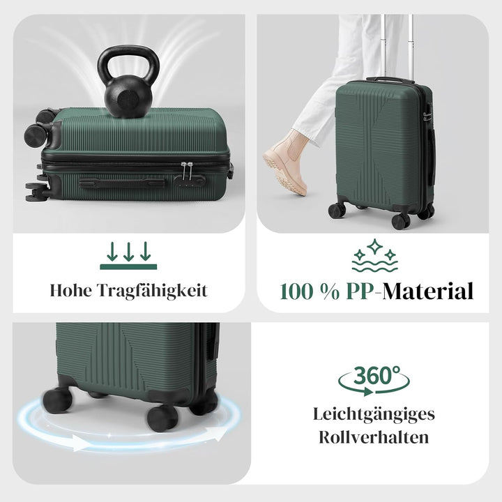 LEADZM Koffer Set 5 teilig mit Kosmetikkoffer aus PP (Dunkelgrün) | 4x stossfester, kältefest bis -3