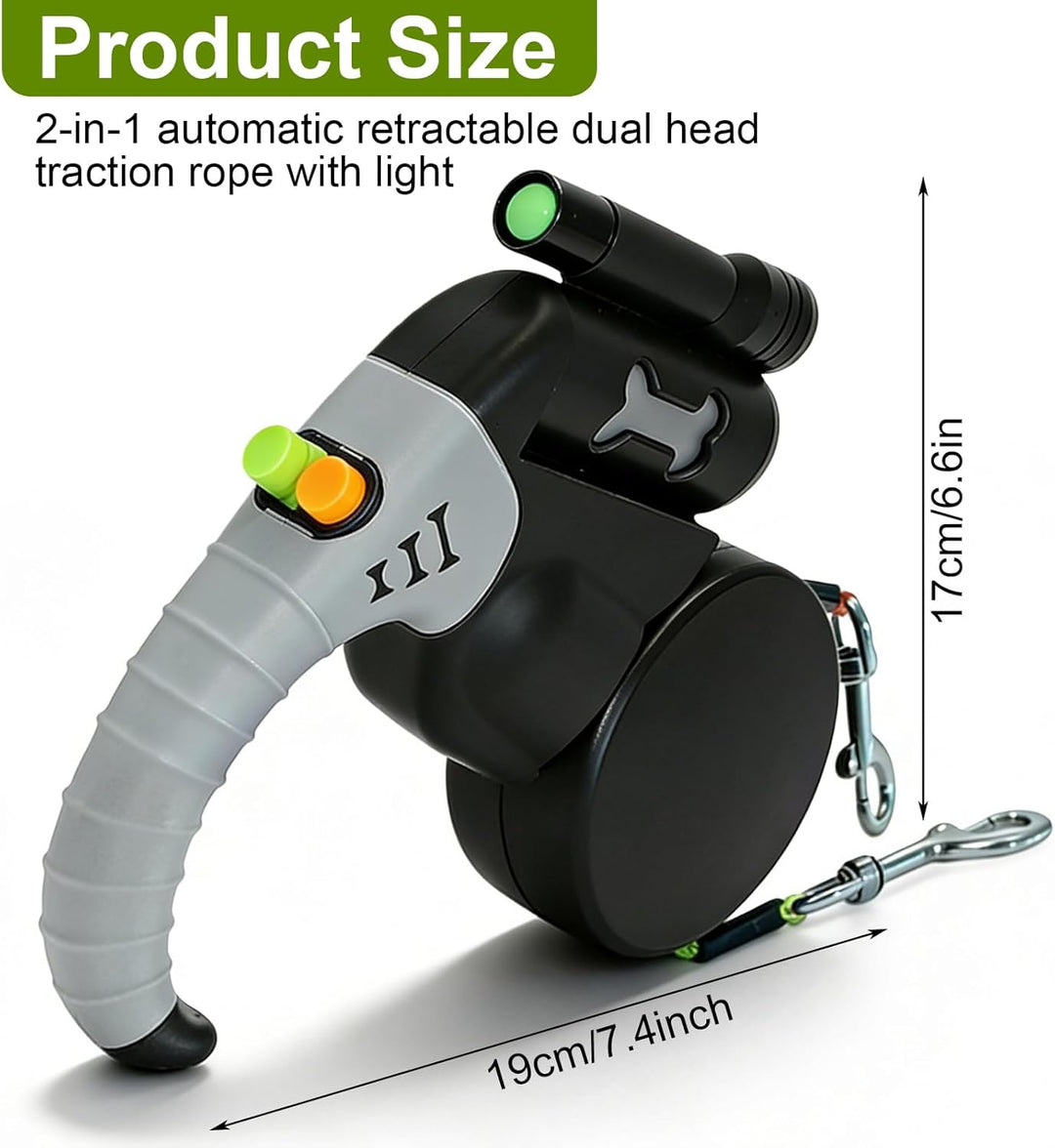 Doppelte Einziehbare Hundeleine 3 m für 2 Hunde, Rollleine mit LED-Licht, 360° drehbar, automatische
