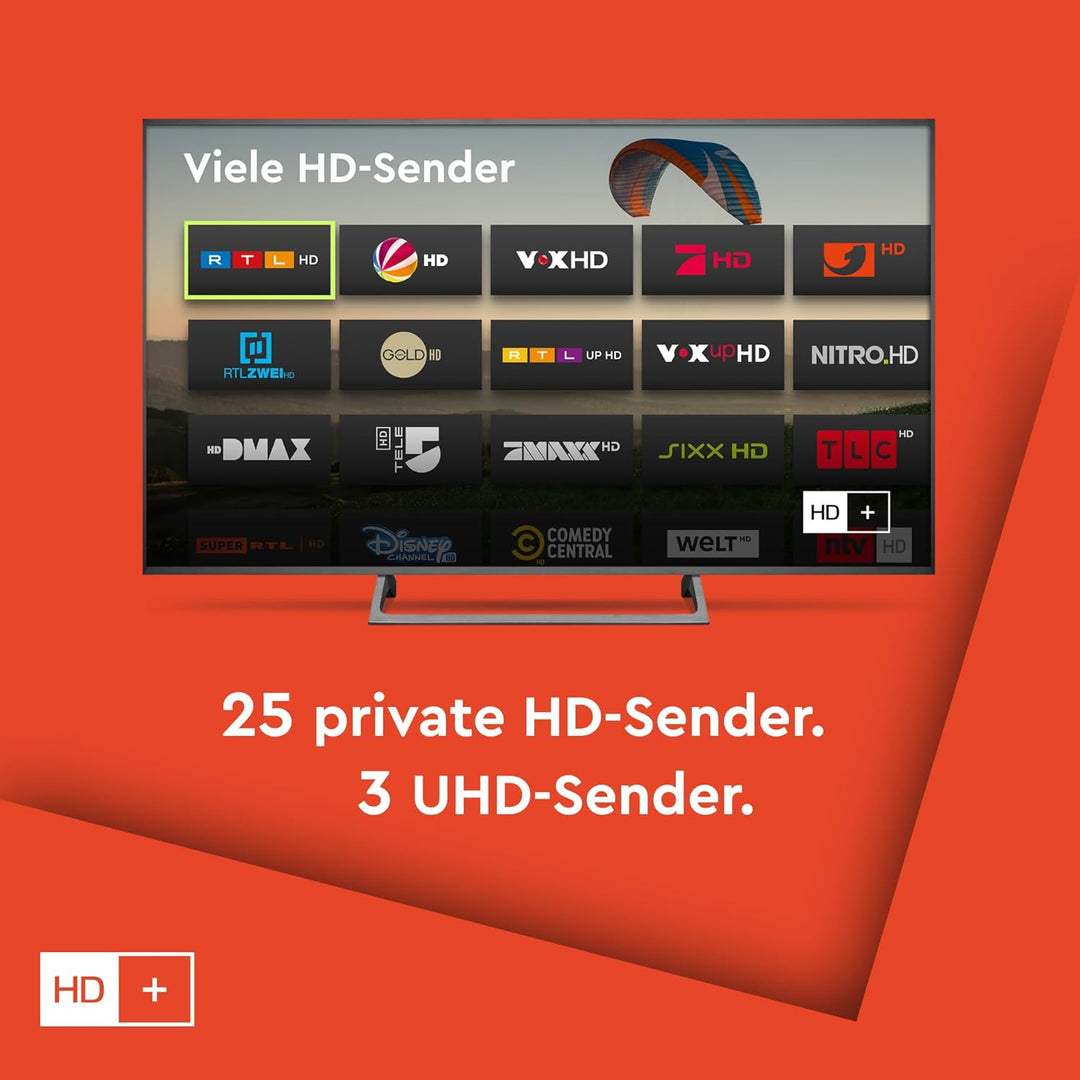 HD+ Karte für Satelliten-TV | 12 Monate Verlängerung | Für HD+ Modul & Receiver | 25 Privatsender, 3