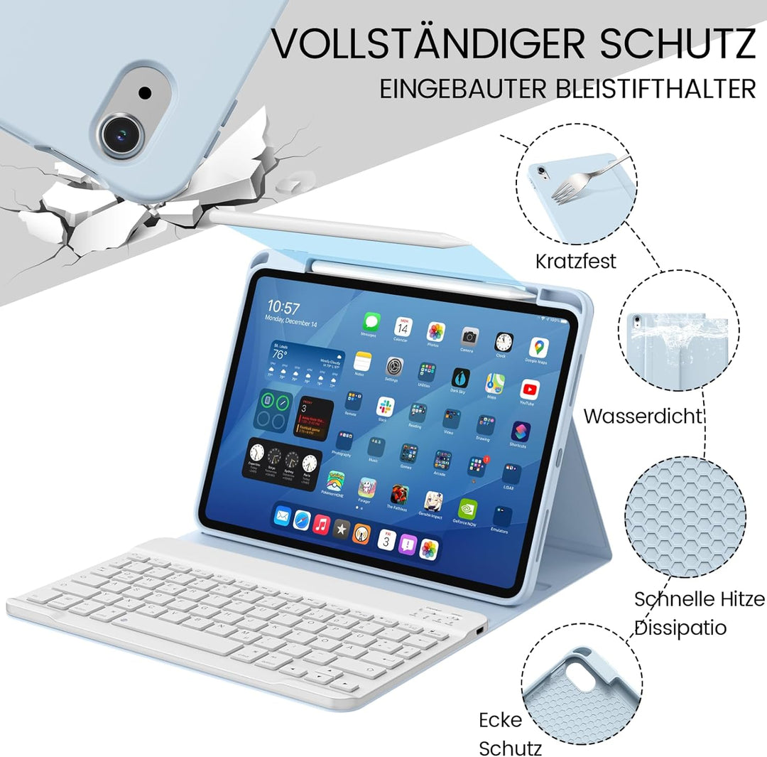 Hülle mit Tastatur für iPad A16 11 Generation 2025/10 Generation 2022(11/10.9 Zoll), Soft TPU Rücksc